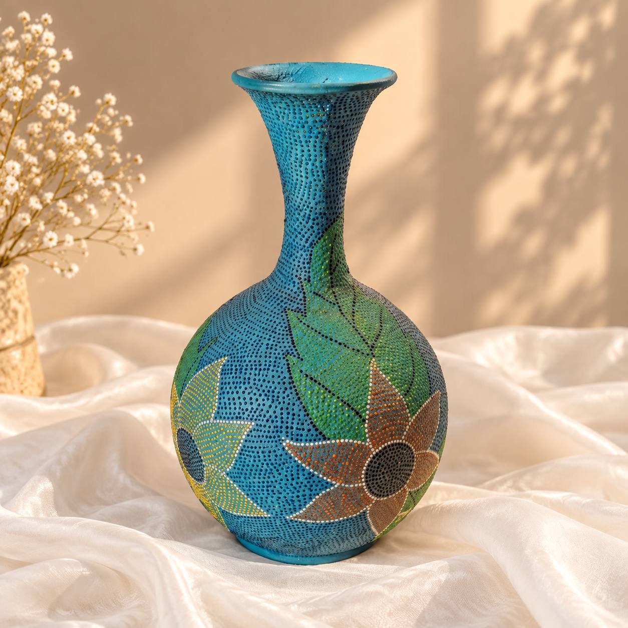 گلدان سفالی دکوراتیو نقطه کوب آبی