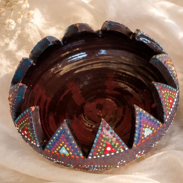 کاسه سفالی دکوراتیو نقطه کوب
